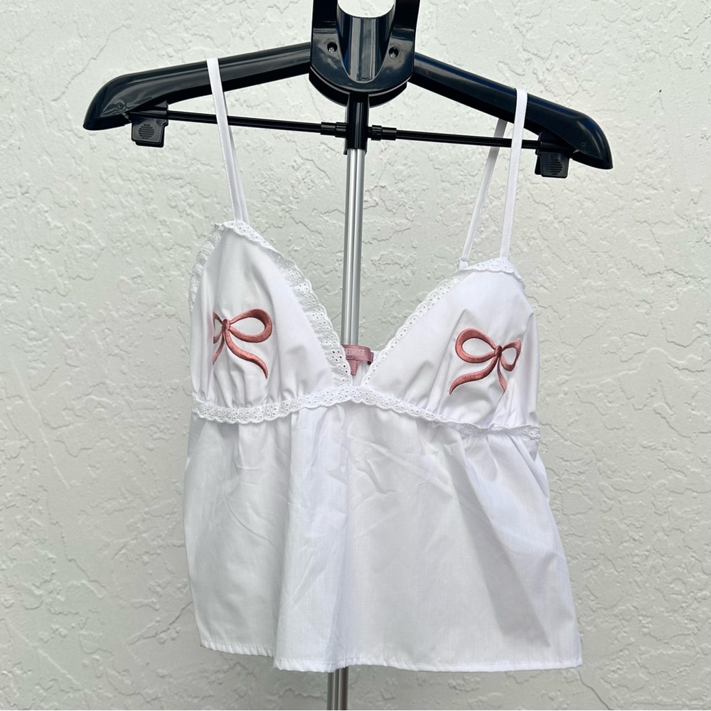 Elegant White and Pink Bow Accent Women's Blouse